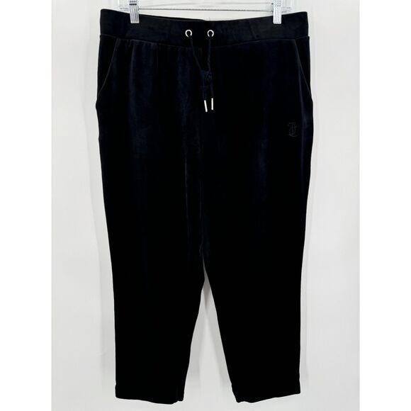 JUICY COUTURE Black Classic Y2K Velour Pull On Cropped Pants Size L - Picture 1 of 7